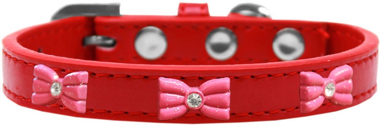 Pink Glitter Bow Widget Dog Collar Red Size 12